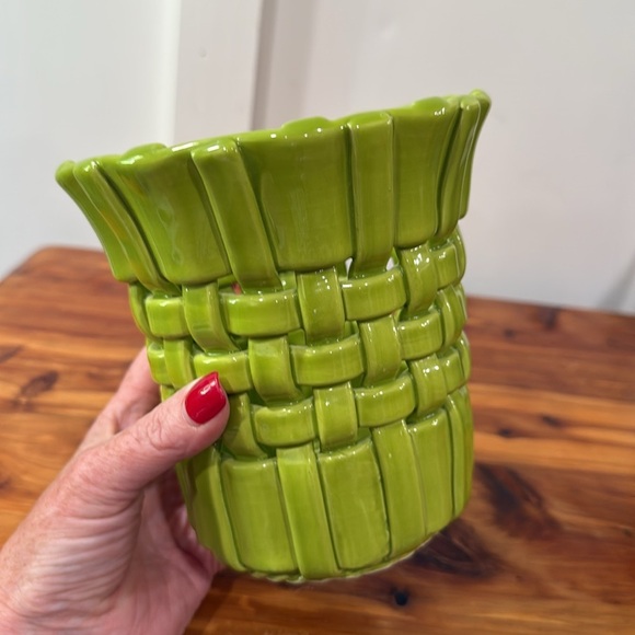 Primo Gi Bassano Made in Italy Green Woven Pottery Vase - Picture 3 of 5